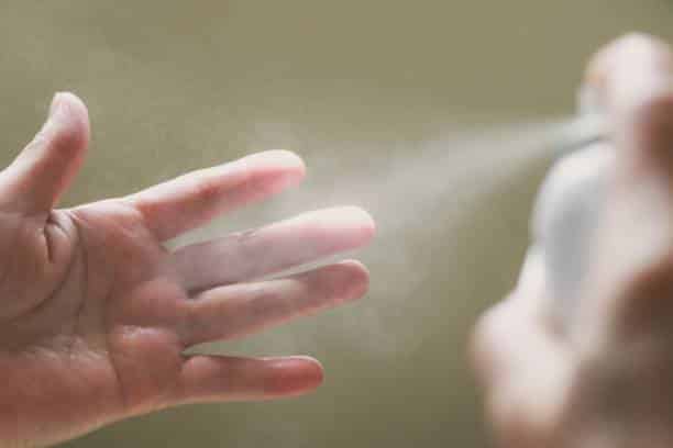 Close up sanitizer spray for Hand disinfection