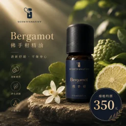 詩梵娜香氛佛手柑精油產品圖,搭配果香綠葉與柔和光影,呈現清新放鬆的香氛氛圍。
